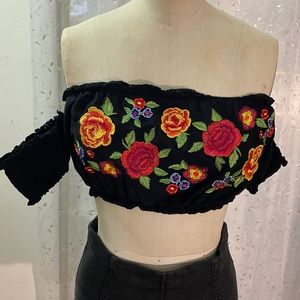 Off the shoulder tube top. Embroidered Flowers Top